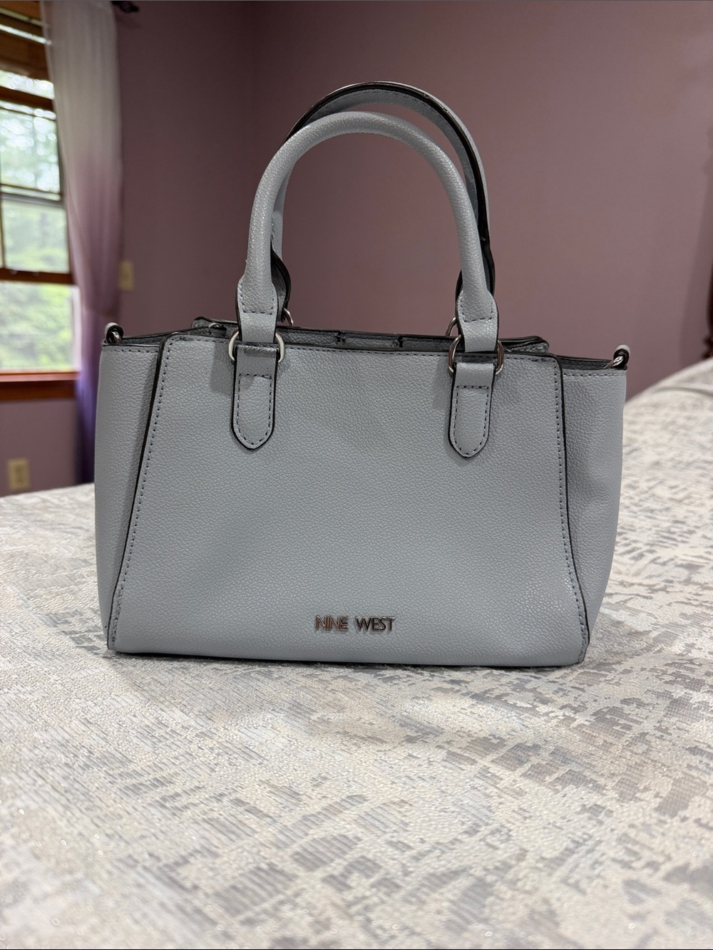 Nine West Light Gray/blue Structured Satchel